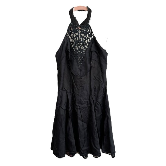 ZUM ZUM Vintage 80s Black Halter Mini Dress Whimsigoth Witchy Velvet Floral S - Picture 11 of 15